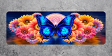 Blue butterfly and sunflower desk pad with vivid reflection design