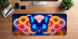 Colourful floral desk mat featuring blue butterfly and sunflowers