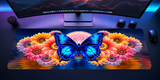 Colourful floral desk mat featuring blue butterfly and sunflowers
