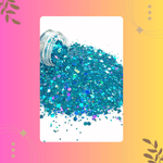 Blue glitter spilling out of a jar on a colorful background