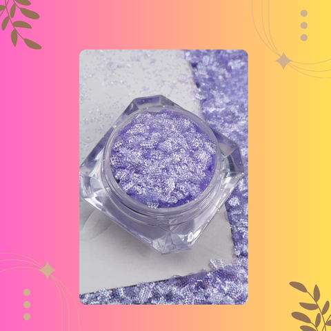Purple glitter in a hexagonal container on a colorful background
