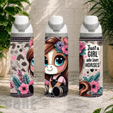 Three water bottle packages with horse-themed designs on a neutral background.