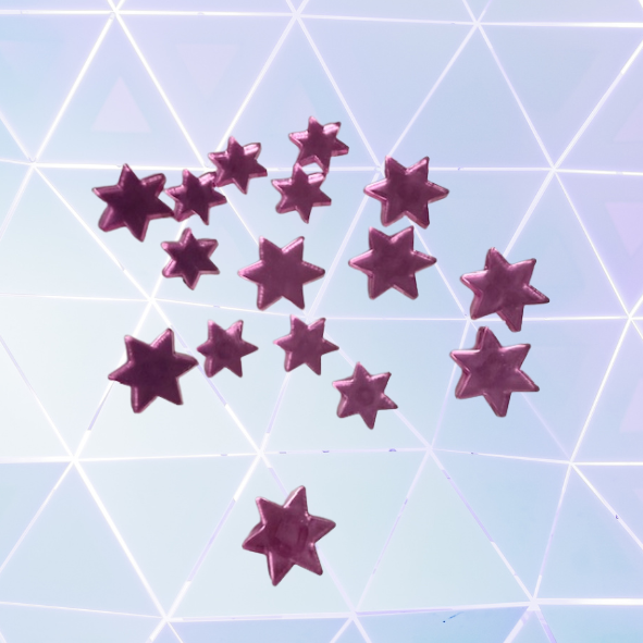 Purple star-shaped objects on a geometric patterned background