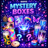 Promotional image for BBRE Mystery Boxes with colorful items and glowing effects.