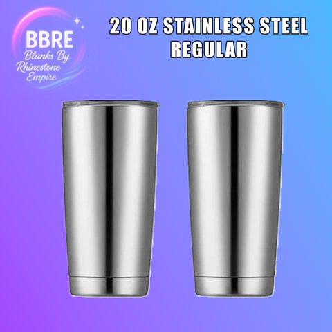 Two stainless steel tumblers on a purple background with 'BBRE' branding.