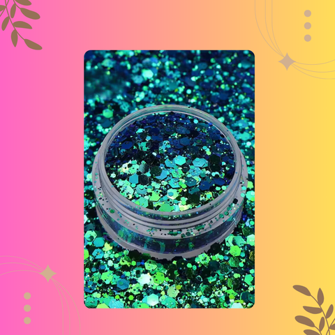Jar of glitter with a colorful gradient background