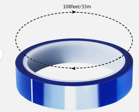 Blue tape with measurement details on a white background